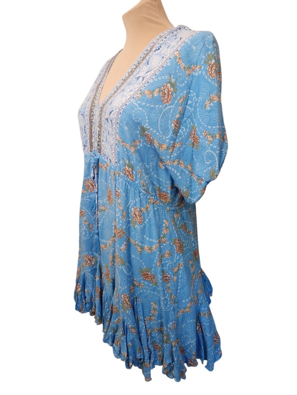 AAKAA Boho Kimomo Sleeve Kaftan Mini Dress - Size S - Picture 7 of 15